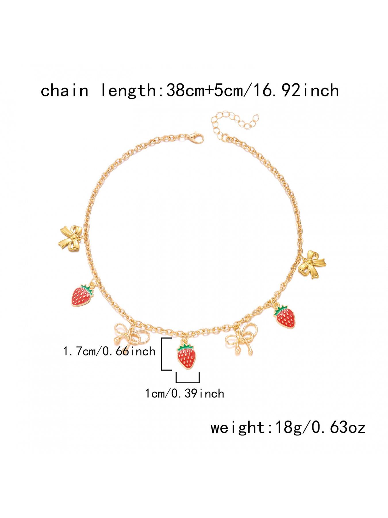 Sweet Bow Strawberry Necklace for Women, Y2K Sweet Cool Style, Lockbone Chain, Fashion Jewelry, Trendy Accessory