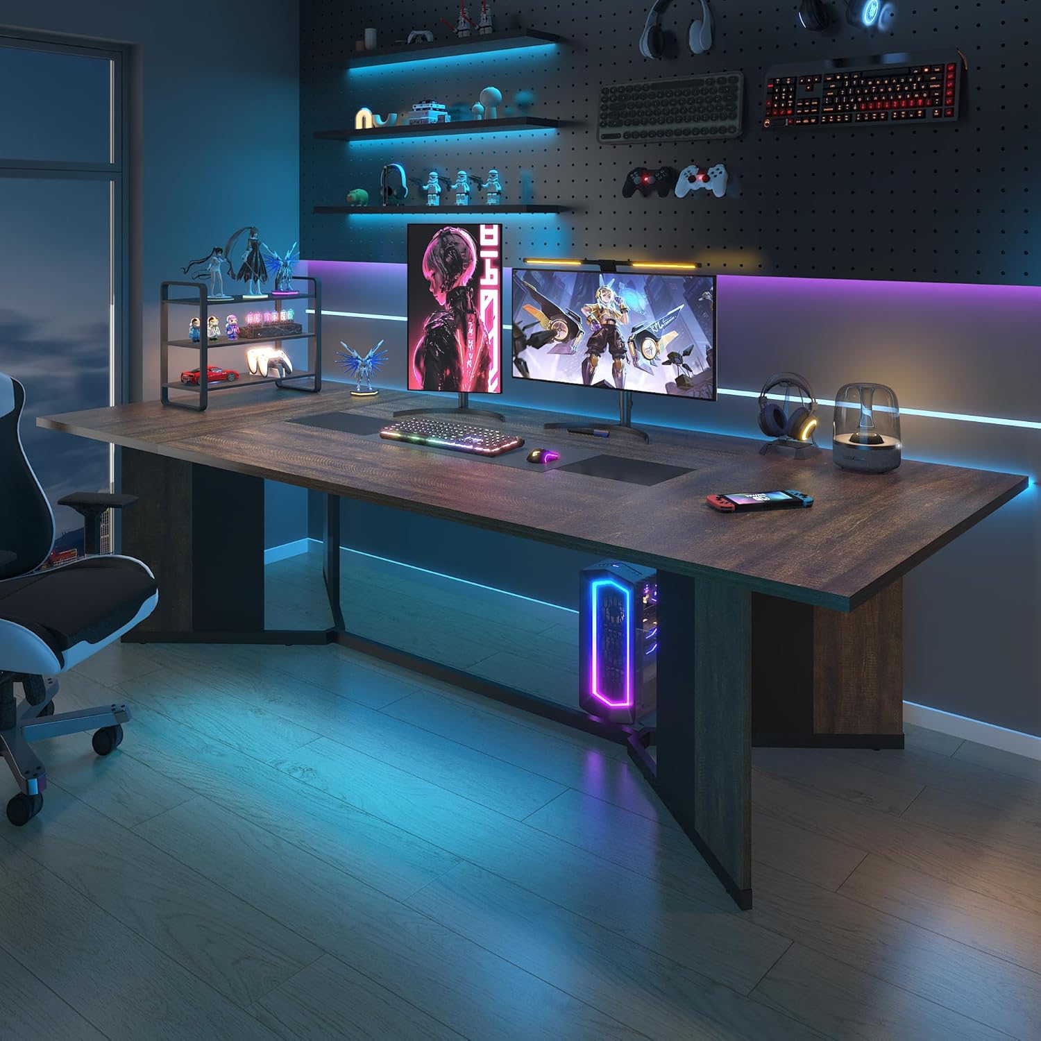 94 Inch Dining Table for 10 People,Modern Large Rectangular Kitchen Table W/Waterproof Wood Tabletop,Long Dining Room Tables W/Adjustable Legs&Metal Frame for Kitchen Living Room,Brown/White