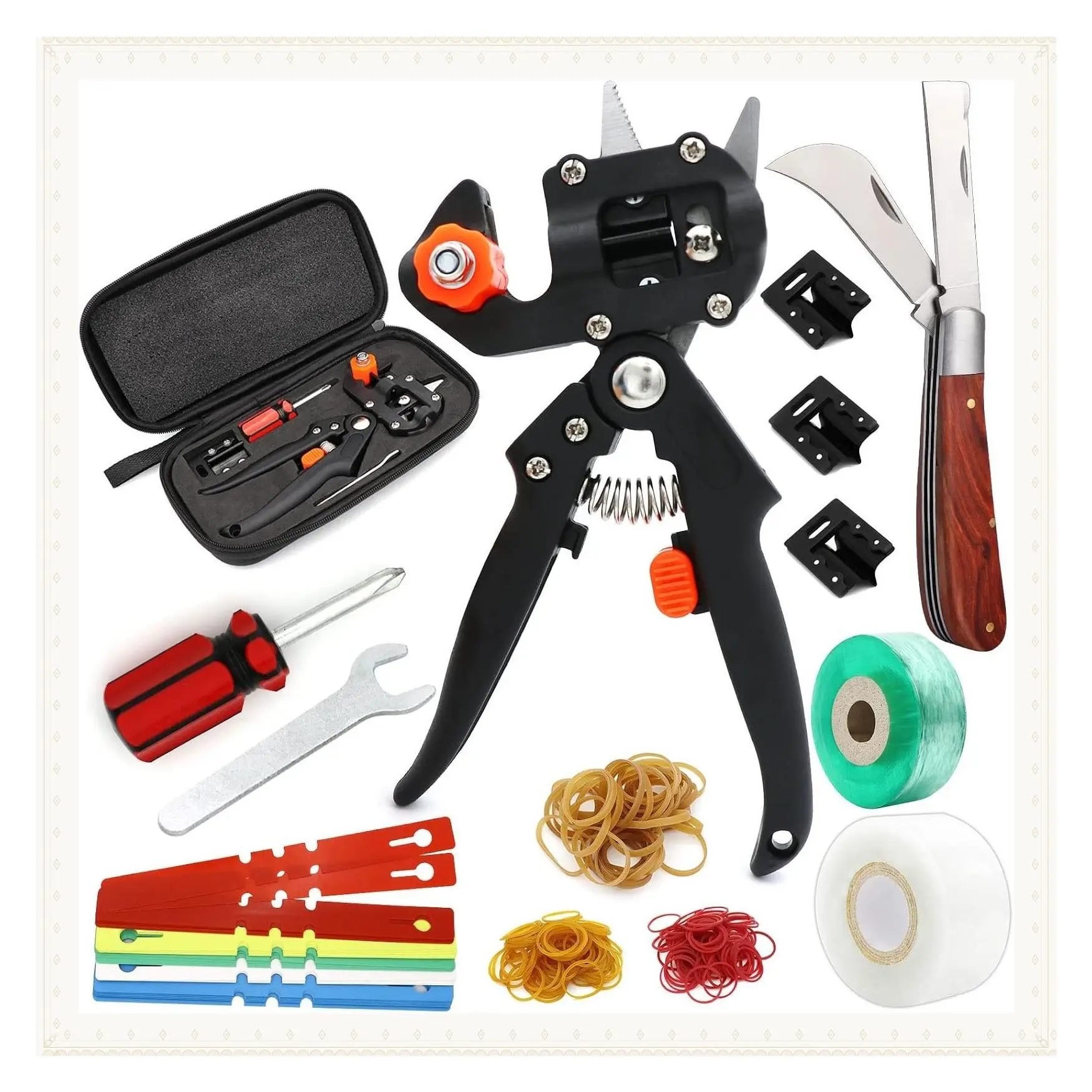 2 in 1 Garden Grafting Tool Kit with Replacement Blades, Grafting Tapes, Rubber Bands & Labels for Plant Branch, Vine & Fruit Tree CuttingGift