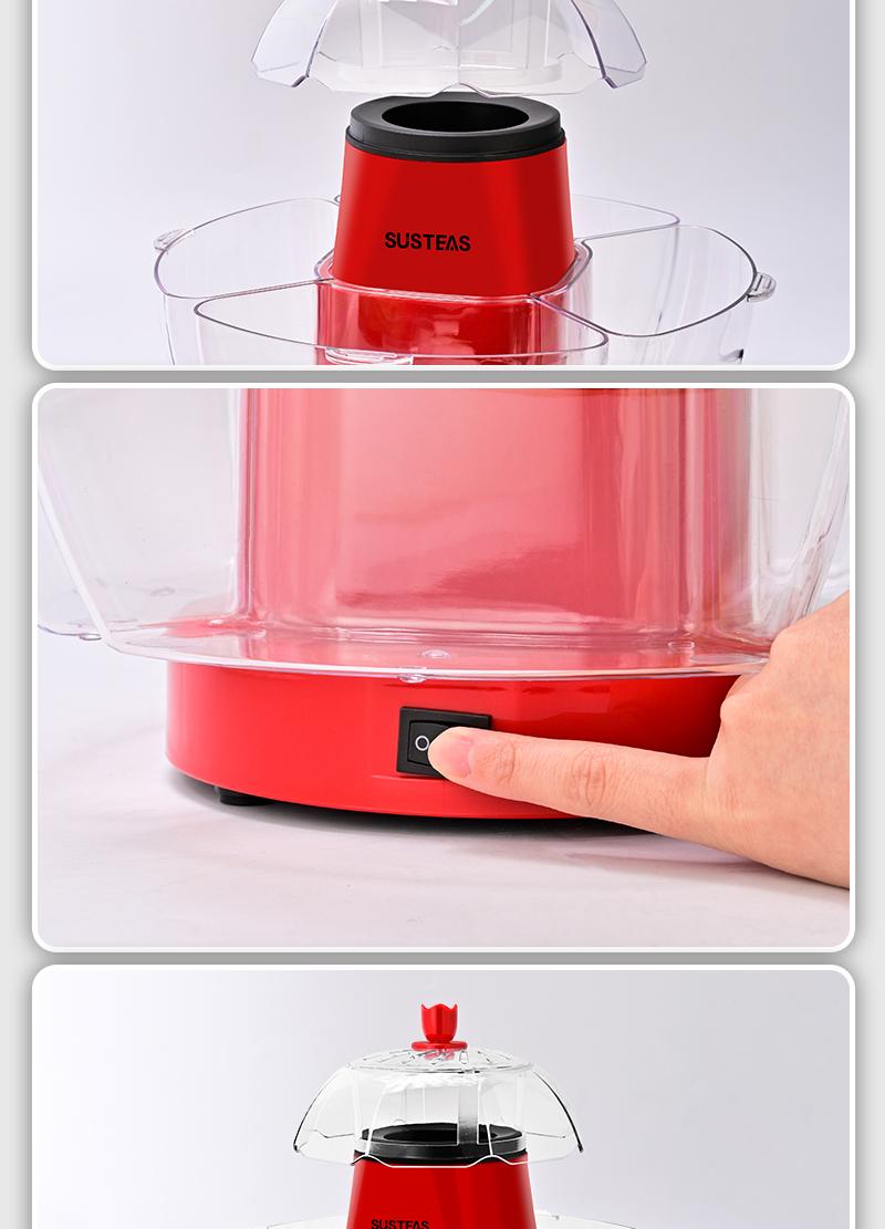 SUSTEAS Healthy Hot Air Popcorn Maker: Includes 4 BPA-Free Bowls, Oil-Free, Fast, Easy to Clean. Perfect for Movie Nights machine