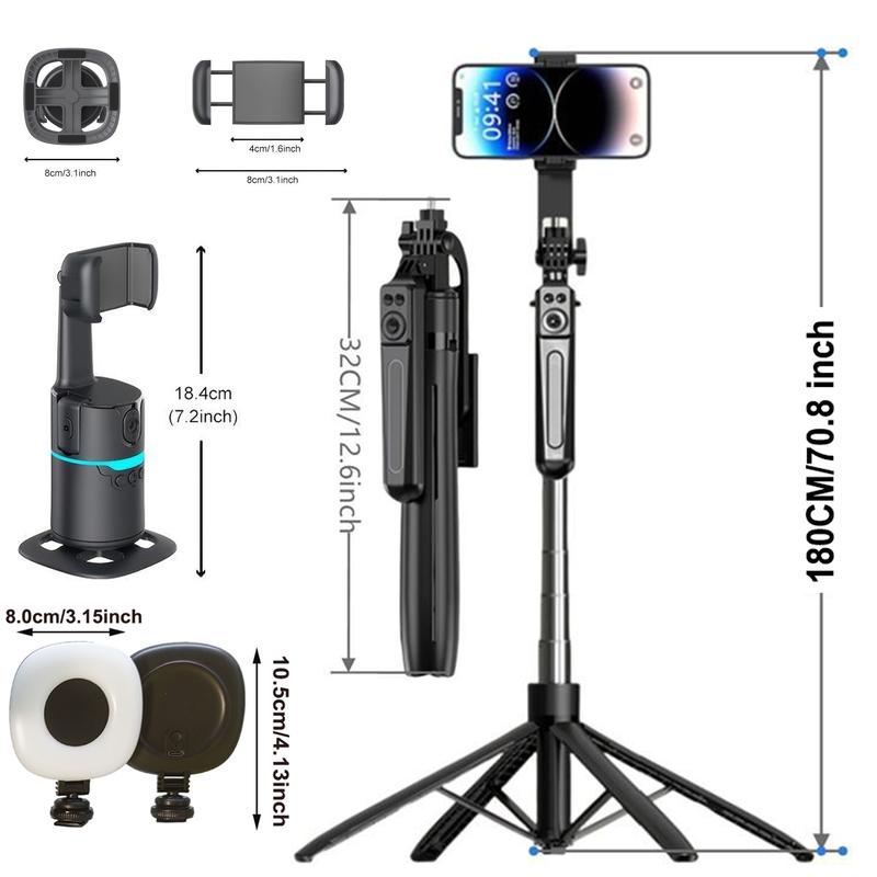 360-Degree Rotatable Smart Selfie Stick, Selfie Stick with Wireless Remote Control, Phone Stabilizer with RGB Light for Video Recording