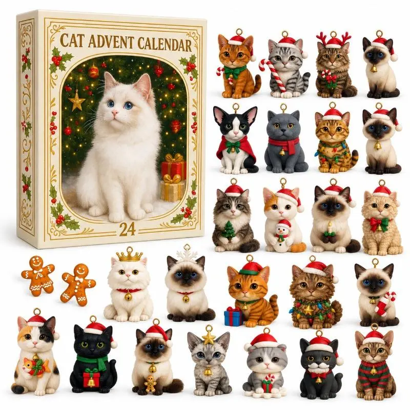 2026 Cat Advent Calendar – 24-Day Christmas Countdown with 24 Unique Cat Ornaments, Ready-to-Hang Gift for Cat Lovers