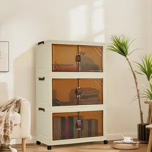 Garvee Foldable Robust Plastic Storage Cabinet - Magnetic Doors - Stackable Storage Box - For Clothes and Children's Toys