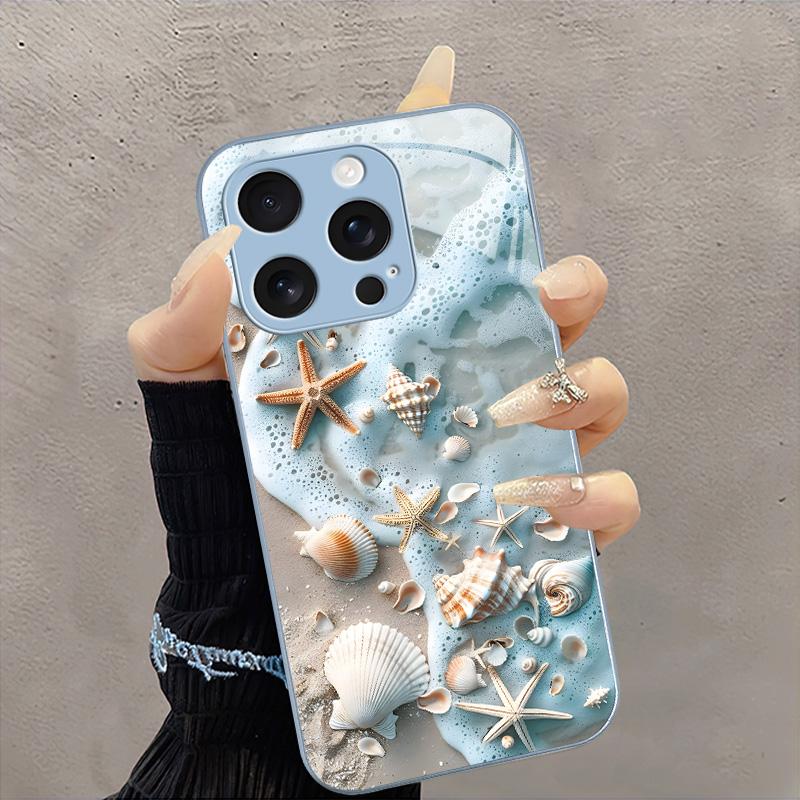 Summer Beach Vibe: Seashell & Starfish Phone Case — Shockproof Glossy Cover for 【iPhone 16 Pro Max】666