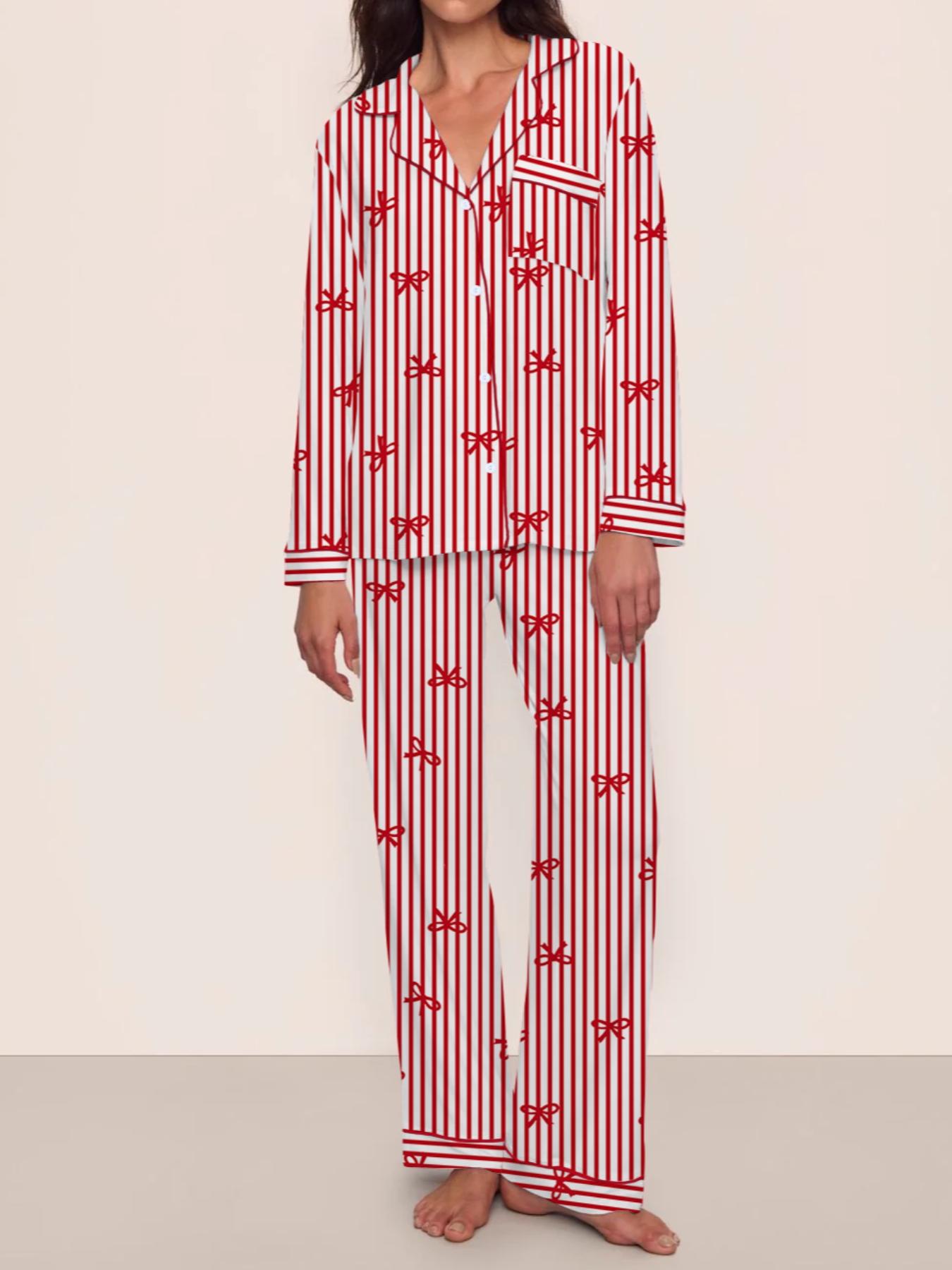 Valentine PajamasWomen's Christmas Pajama Set, Striped Bow Knot Design, Long Sleeve & Pants, Fall Winter Comfortable Sleepwear, Elegant Style, Casual Comfy Pajama - TikTok Shop Valentine PajamasWomen's Christmas Pajama Set, Striped Bow Knot Design, Long Sleeve & Pants, Fall Winter Comfortable Sleepwear, Elegant Style, Casual Comfy Pajama - TikTok Shop