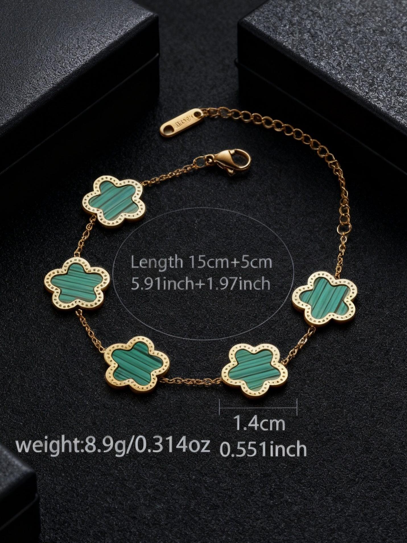 Stainless Steel Laser Five-Leaf Petal Adjustable Clover Bracelet, Classic Women Girls Brand Jewelry Party Gift