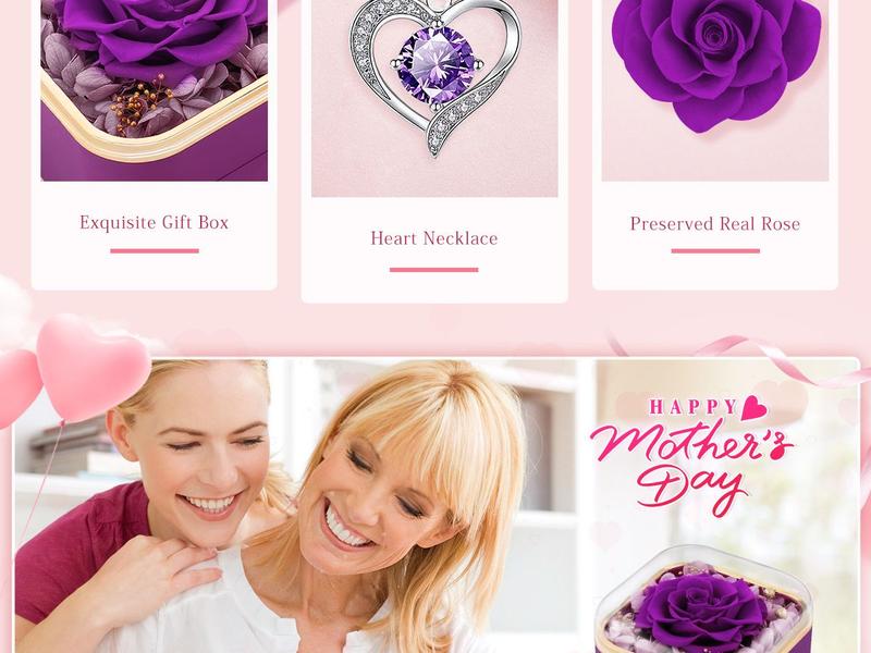 【Real Rose Box】DEEMEI Eternal Rosa Preserved Forever Pendant with Necklace Best Gift for Mom Wife GirlFriend Sister Her in Anniversary Valentine's Day