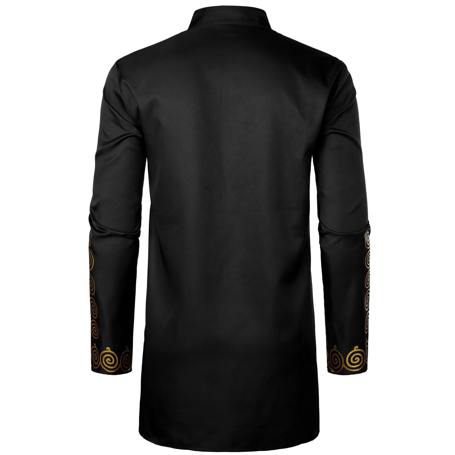 ZEROYAA Men's Africa Suit Long Sleeve Button Down Bronzing Print Shirt and Pants Outfit Traditional 2 Piece Set Clothes Graphic sets for men clothing men's 2 piece set Stylish Breathable