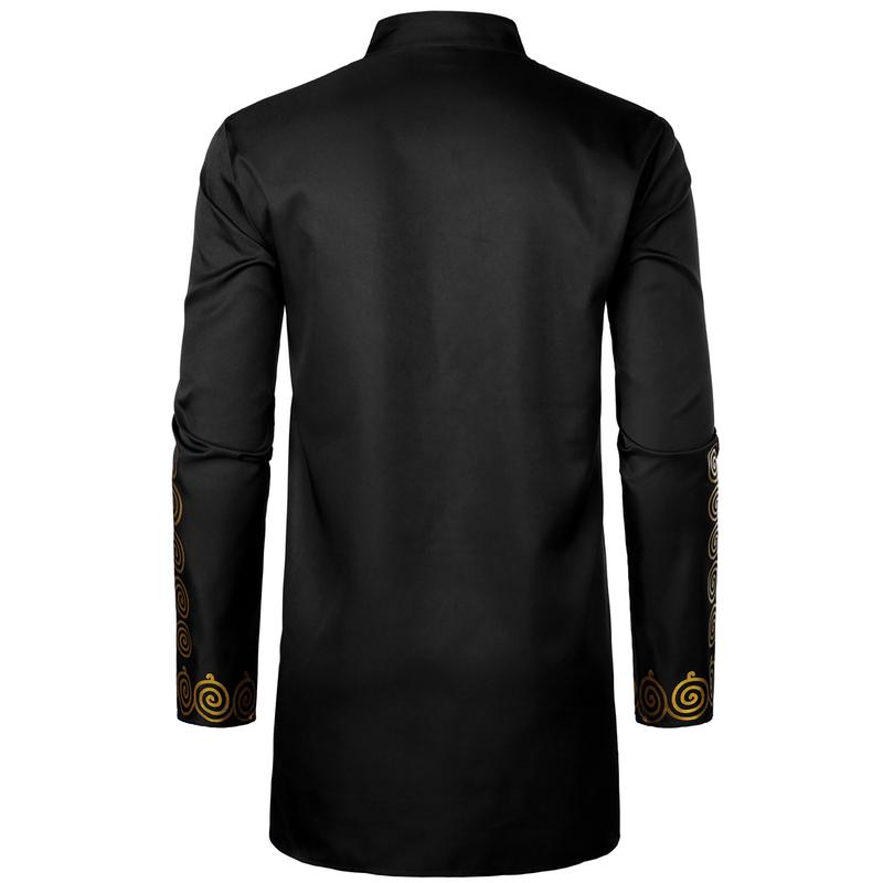 ZEROYAA Men's Africa Suit Long Sleeve Button Down Bronzing Print Shirt and Pants Outfit Traditional 2 Piece Set Clothes Graphic sets for men clothing men's 2 piece set Stylish Breathable