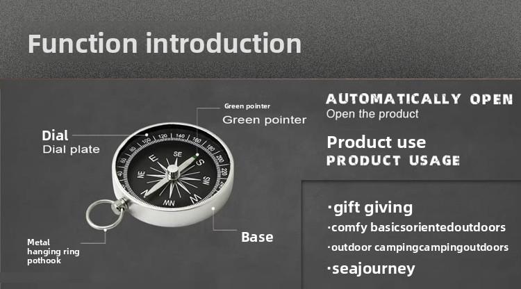 G44 Golden Aluminum Shell Outdoor Travel Wedding Gift Teaching Compass Laser LOGO North Pointer for Camping, Outdoor Hiking, and Night Use