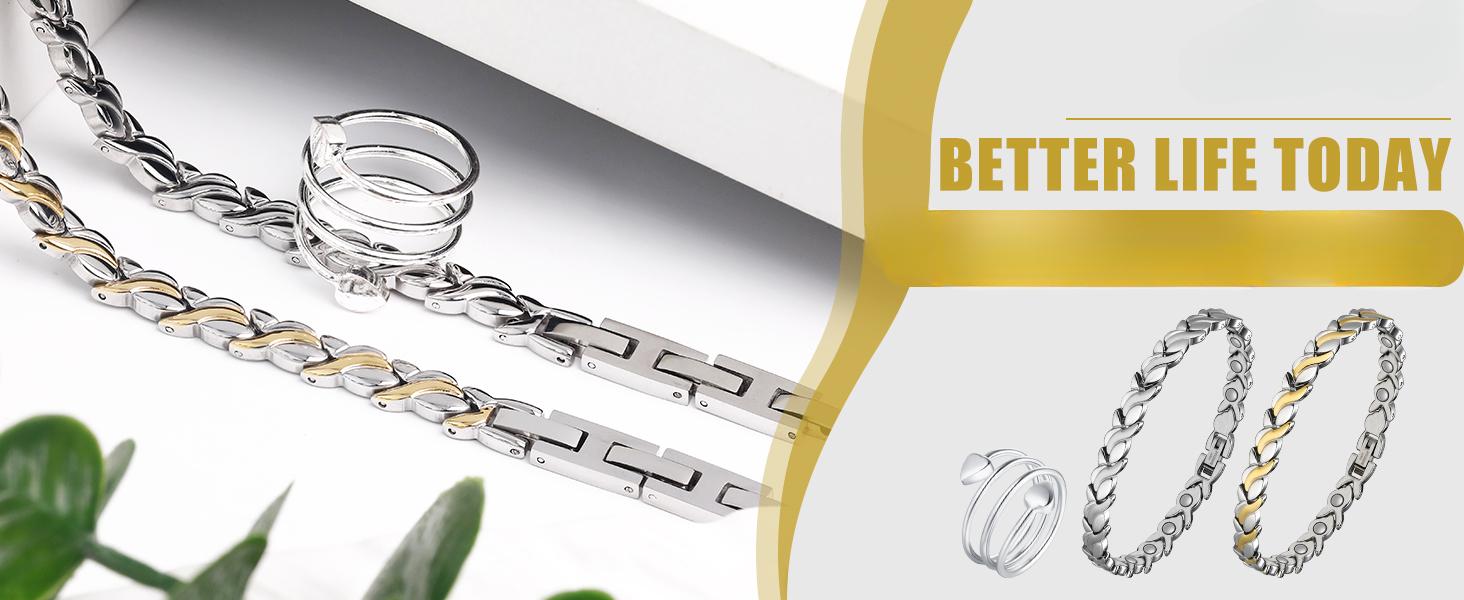 Women's Mermaid Series Stainless Steel Magnetic Chain Bracelet - Adjustable 2-Tone Link Chain Jewelry Bracelets & Bangles, Includes Tool, for Everyday Wear, Magnetic Clasp, No Gemstones, Fashionable Gift