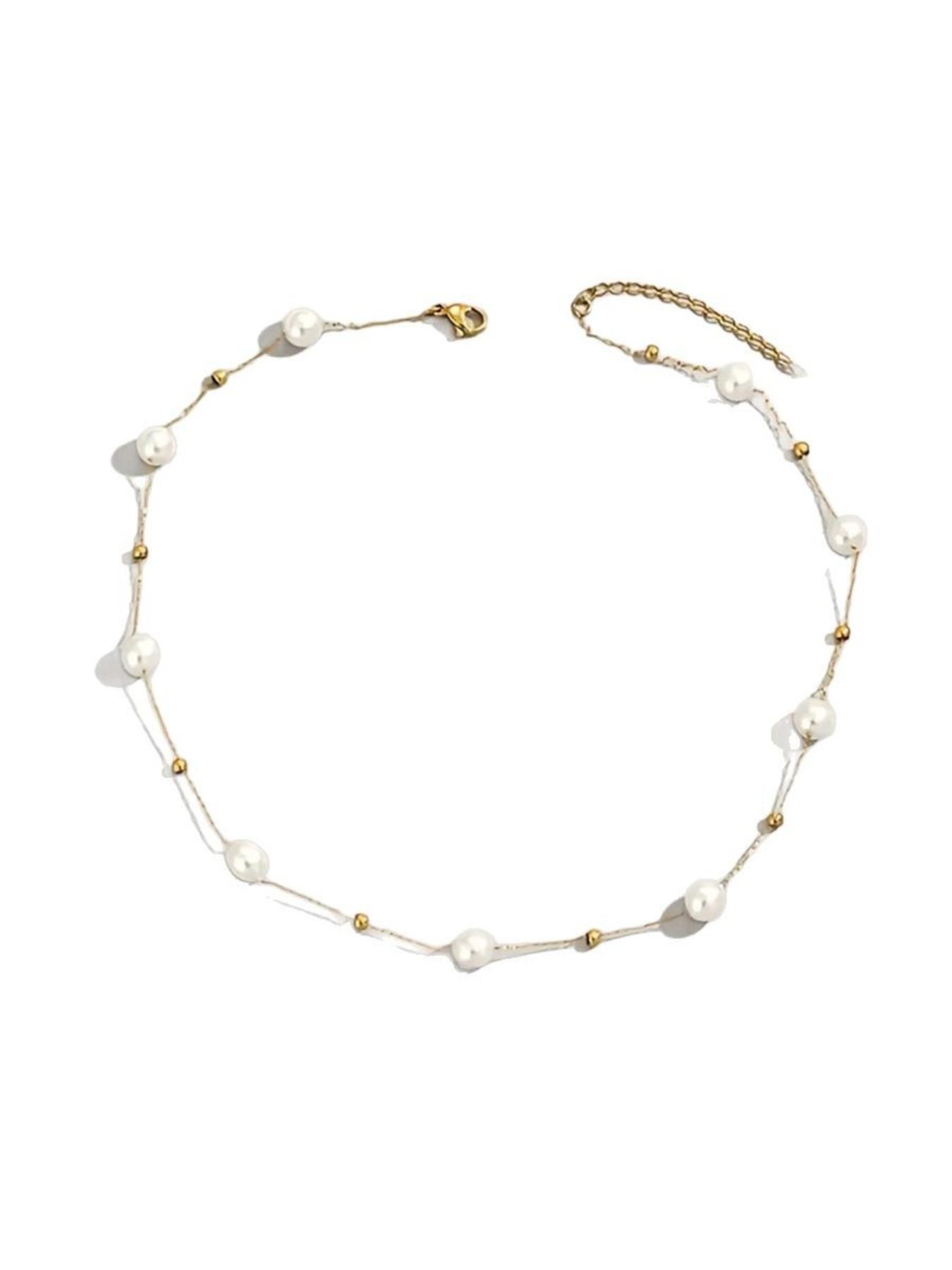 Trending Pearl Necklace Simple Fashion Luxe Cold-Weather Faux Pearl Clavicle Chain, Elegant Jewelry Accessory for Women