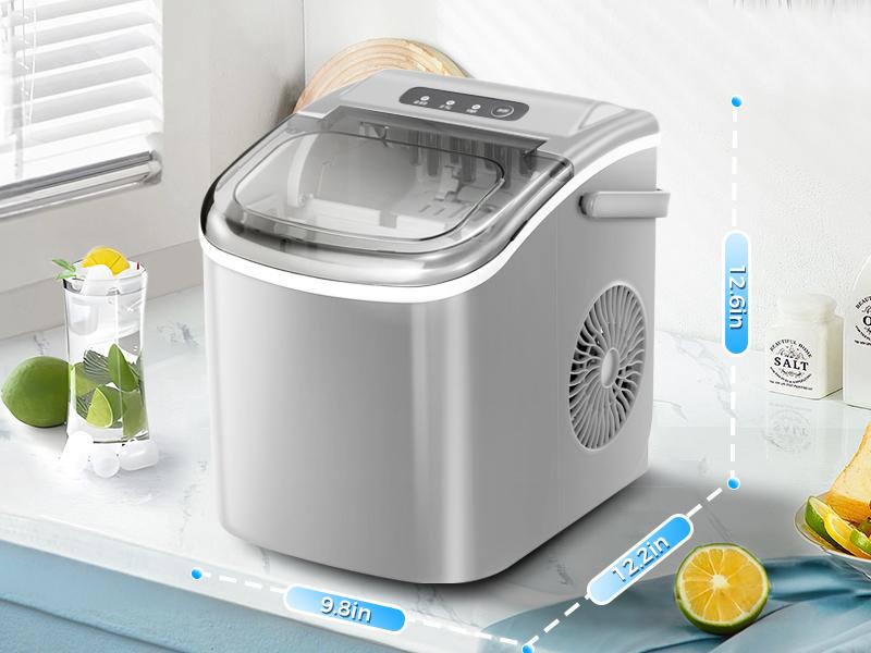 Antarctic Star Countertop Ice Maker Portable Ice Machine with Handle,26Lbs/24H, Self-Cleaning Ice Makers, 9 Ice Cubes Ready in 6 Mins for Home Kitchen Bar Party (Grey)