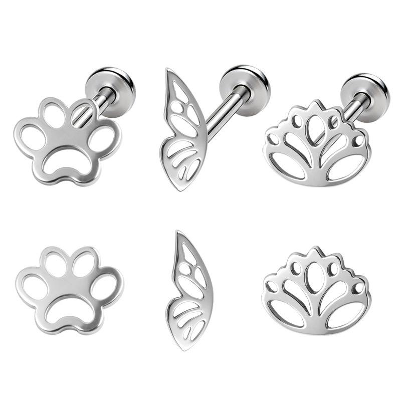 Titanium alloy anti allergic puncture jewelry, cute cat claws, butterfly external thread, lip studs, ear studs, nose studs, suitable for different puncture sites, unisex, birthday, Valentine's Day, Mother's Day, Christmas, Halloween gifts