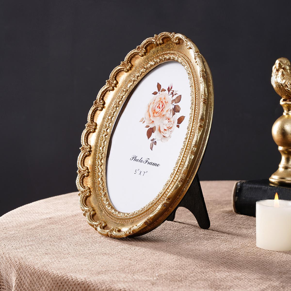European Vintage Resin Oval Decorative Picture Frame, Durable Sturdy Frame, Home Decoration Photo Carving Creative Horizontal Vertical Use