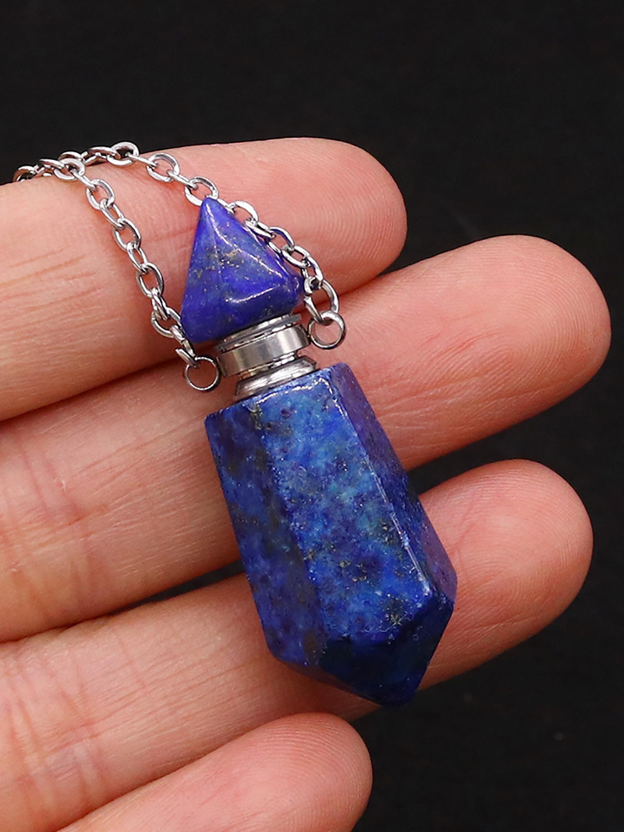 Natural Stone Crystal Perfume Bottle Pendant, Agate Crystal Essential Oil Perfume Bottle, Aromatherapy Necklace Pendant