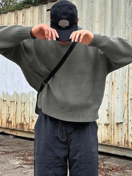 Men's Solid Color Crew Neck Sweater, Casual Fashion Long Sleeve Jumper for Fall & Winter, Men's Knitwear for Daily Wear, Tops