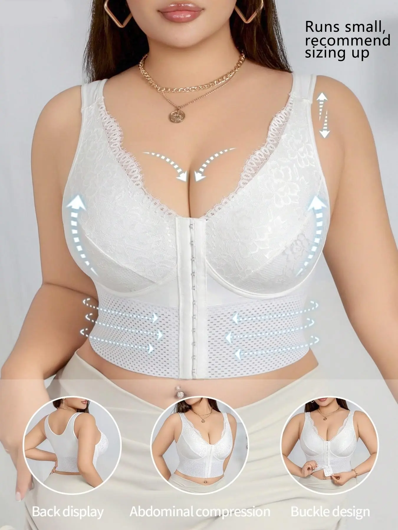 Multi-functional Shaping Bra Designed for Plus-Size Women Front-Closure Buckle Push-Up Wire-Free Posture-Correcting Supportive Bra, Longline Posture Bra, Correction Brassieres, with Tummy-Control Shaping Women's Apparel