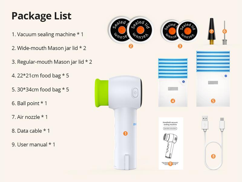 INKBIRD 4 in 1 Handheld Vacuum Sealer White & Green 60Kpa Strong Suction USB Rechargeable Portable Food Preservation Solution with Mason Jar Lids & Food Bags TikTokShopHolidayHaul