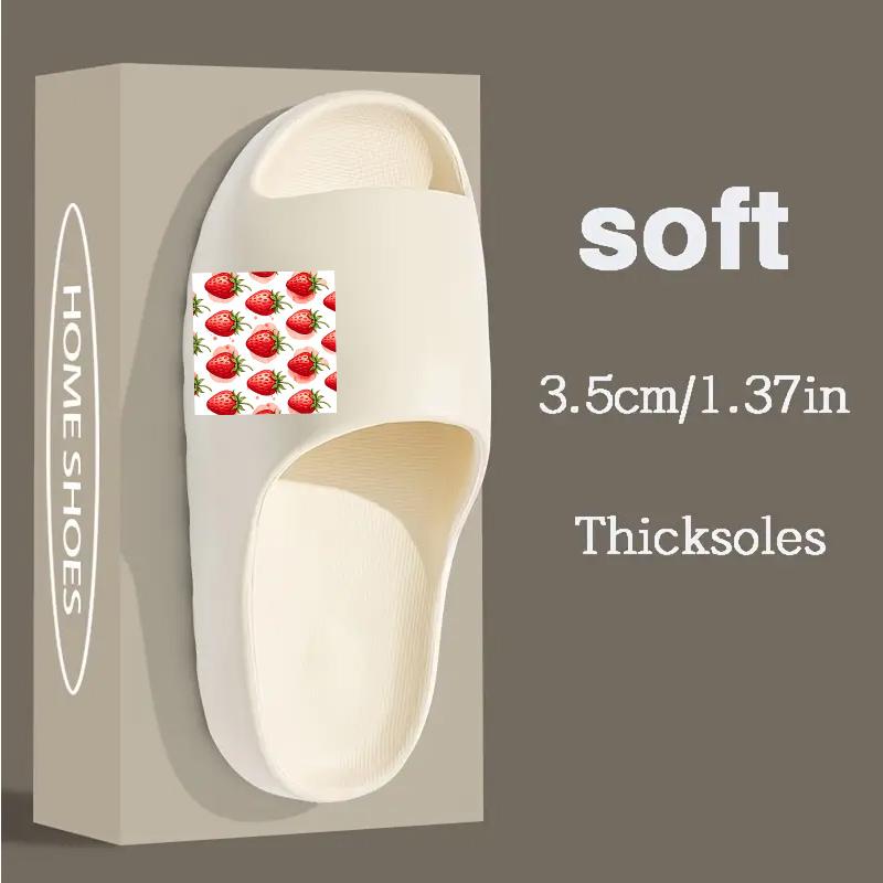 Women's Summer Strawberry Print Slippers Non Slip Soft Sole Indoor Outdoor Sandals Breathable Lightweight Home Garden Beach Shoes for Ladies Girls Red Fruit Pattern Footwear