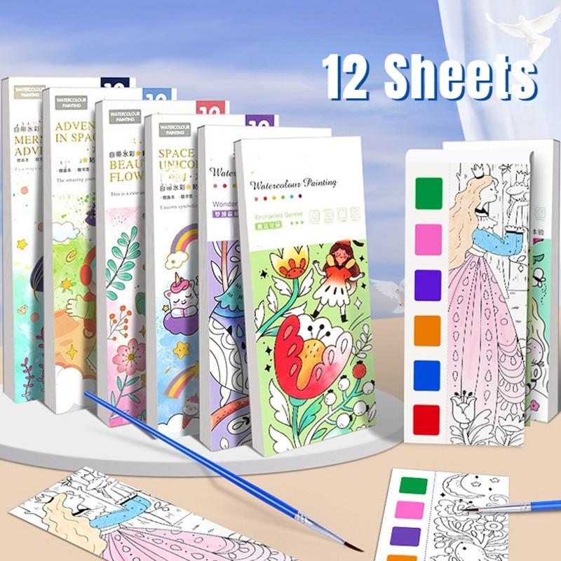 Watercolor Coloring Notebook, Kindergarten Baby Doodle Drawing Book, Fill-In-The-Blank Storybook, Paper Material