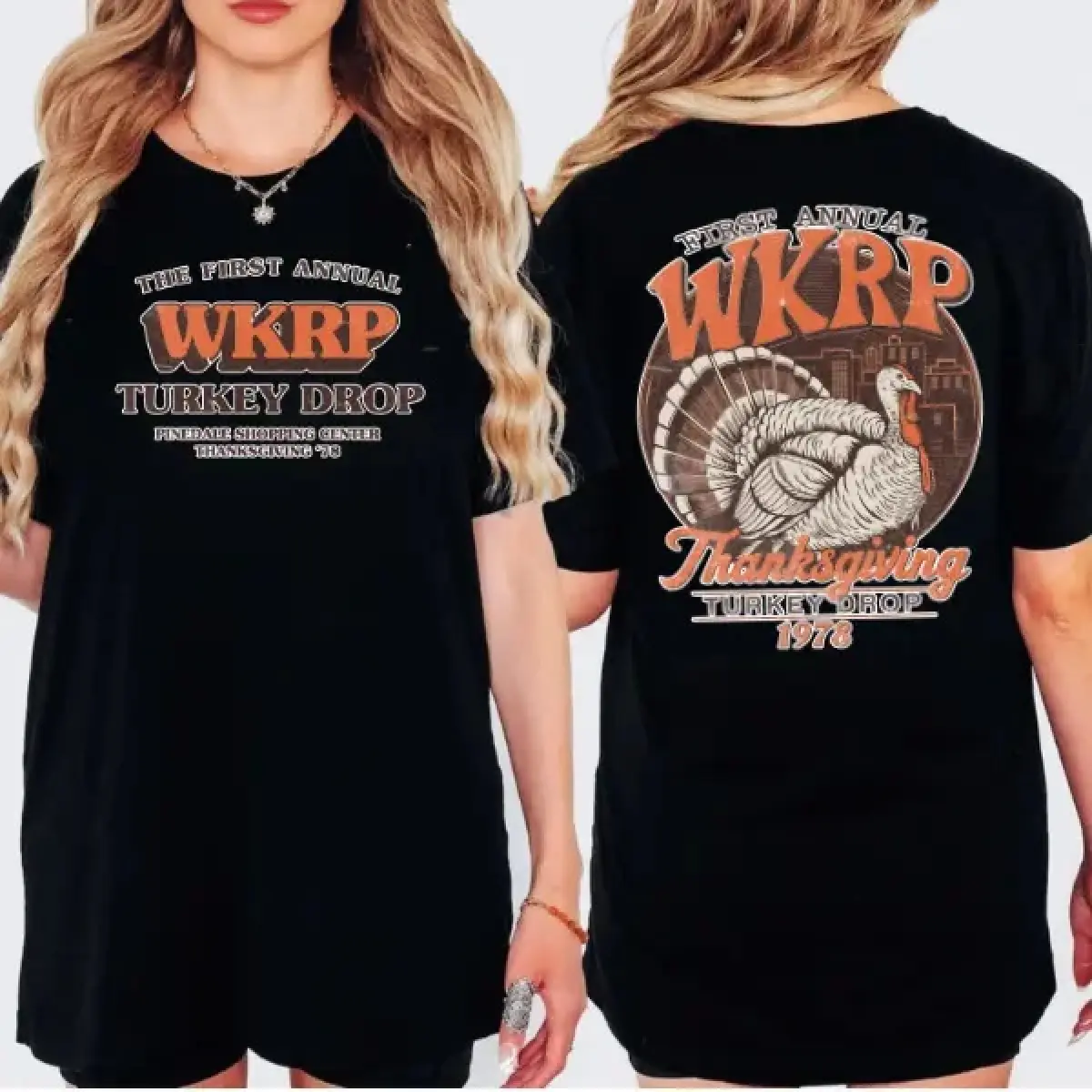 [graphic tees]street wear WKRP Turkey Drop Shirt – First Annual Thanksgiving 1978 Vintage Graphic Tee, Funny Retro Turkey Day T-Shirt, Pinedale Shopping Center Gift Casual Tshirt 100%Cotton