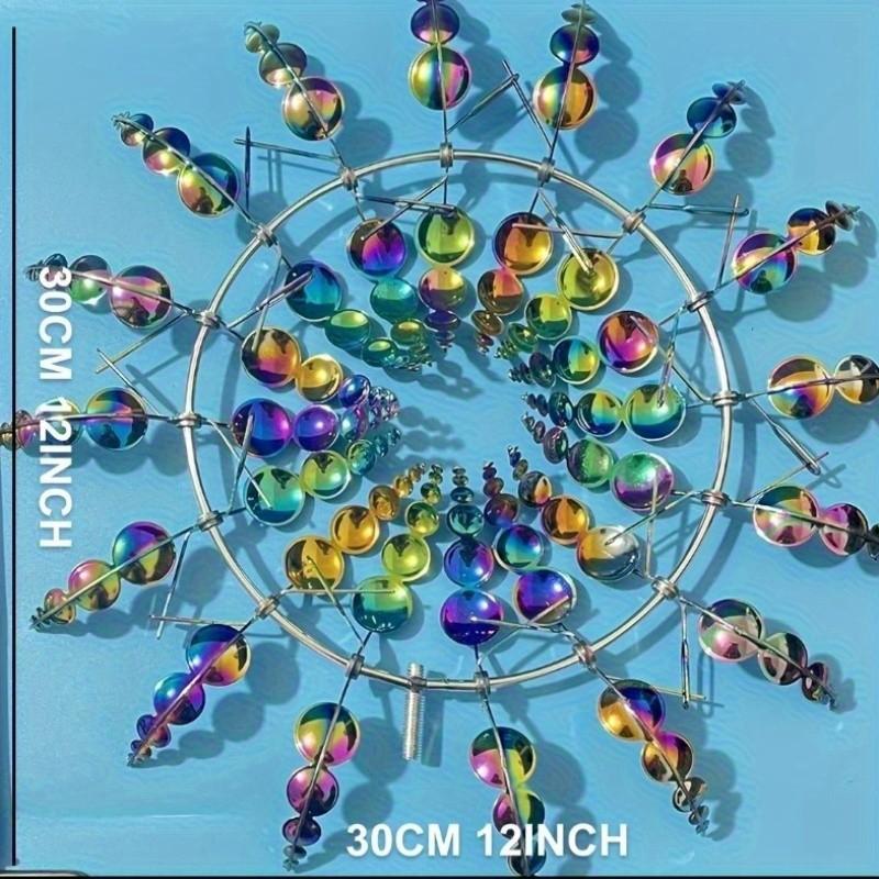 16 Inch Mesmerizing Metal Wind Spinner, 3D Kinetic Sculpture with Colorful Reflective Petals, Outdoor Garden Decor, Freestanding, No Power Required