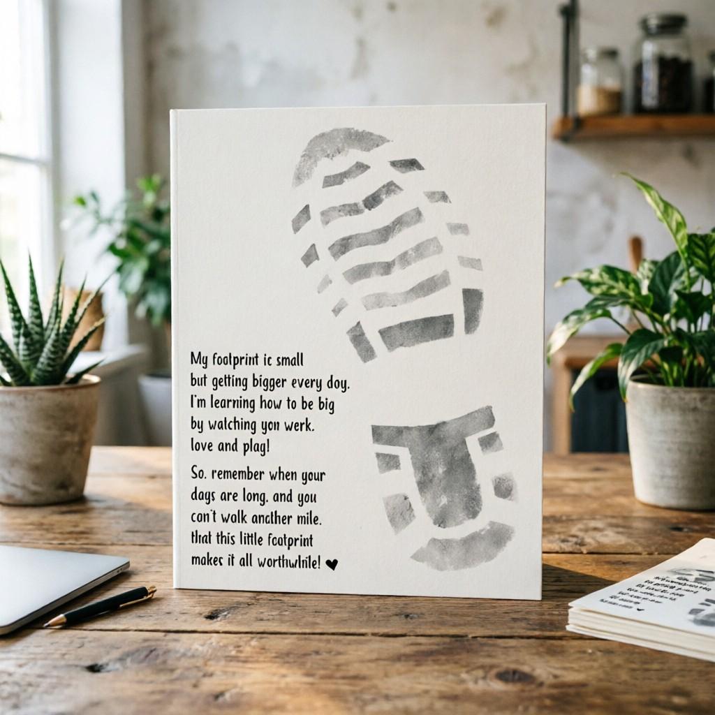Father's Day DIY Footprint Art Kit, Creative Handprint Card with Emotional Poem, Family & Preschool Craft Gift, 5 Pieces Set