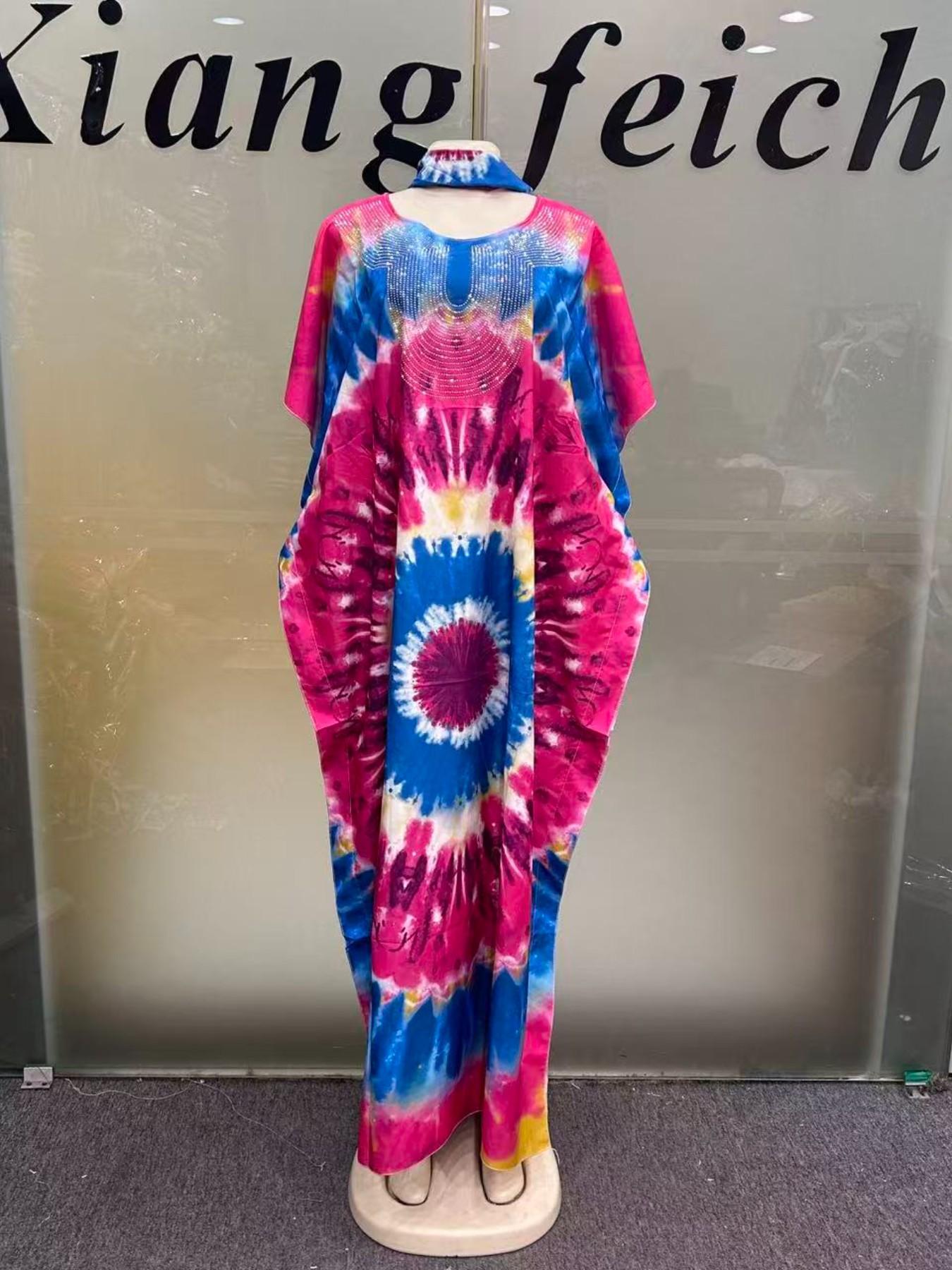 African Tie-Dye Embroidered Boubou Kaftan Long Dress, Traditional Clothing, Casual Daily Wear, Loose Fit, Plus Size, Vacation Style