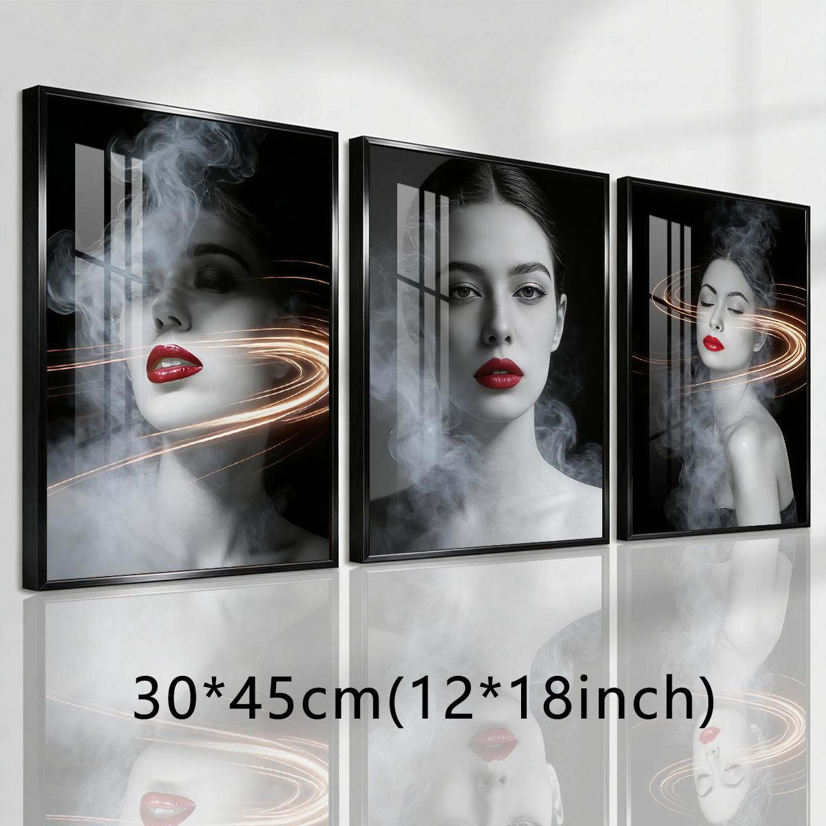 3 Counts Aluminum Alloy Framed Painting, Abstract Smoke And Light Portrait Pictures, Home Decoration For Living Room, Bedroom, Office, Restaurant, Hallway Wall Decor, Odorless Print Artwork, Luxury Perfect Gift For Friends And Family