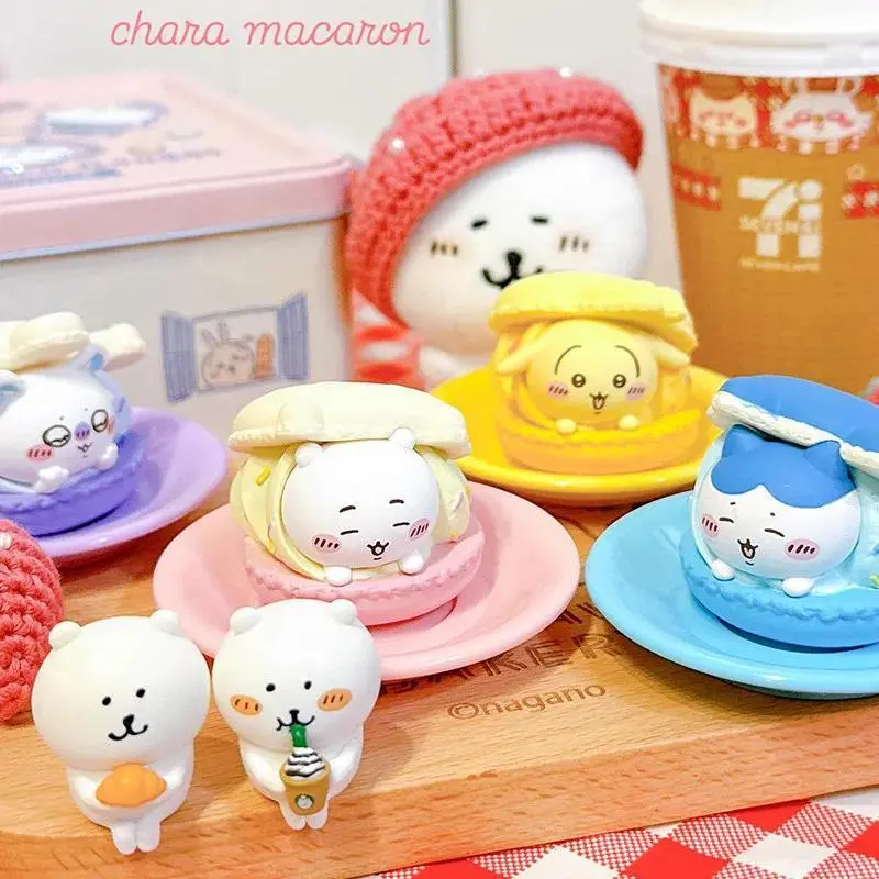 Chiikawa 4pcs Cute Macaron Dessert Gacha Figure Set - Usagi, Hachiware, Momonga Model Toys, Collectibles, Ornaments, Desktop Decor, Cake Toppers, Birthday Gifts