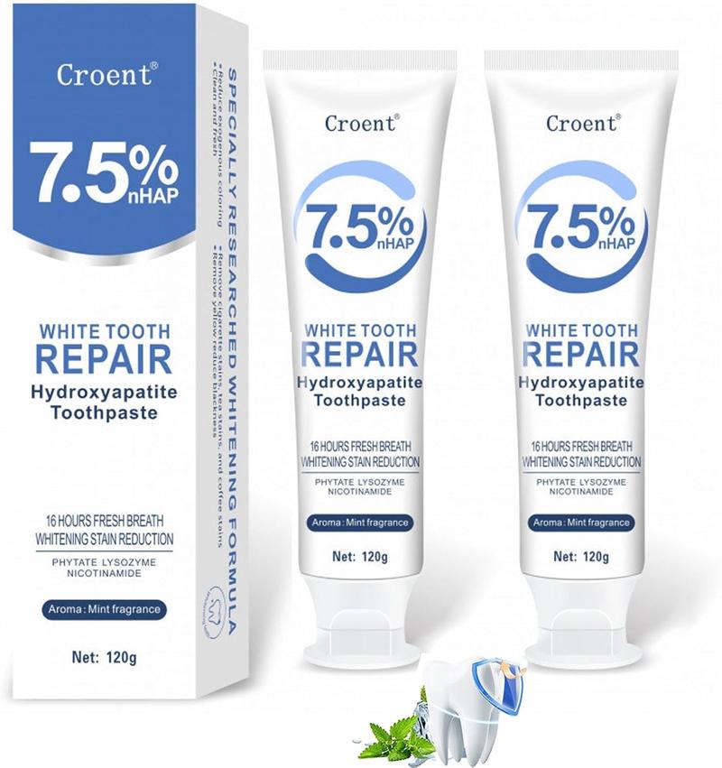 7.5% Hydroxyapatite Toothpaste for Enamel Protection and Tooth Strengthening, White Tooth Repair, Nano Hydroxyapatite Toothpaste, Sensitive Teeth, Gentle Mint, Daily Use for Oral Health