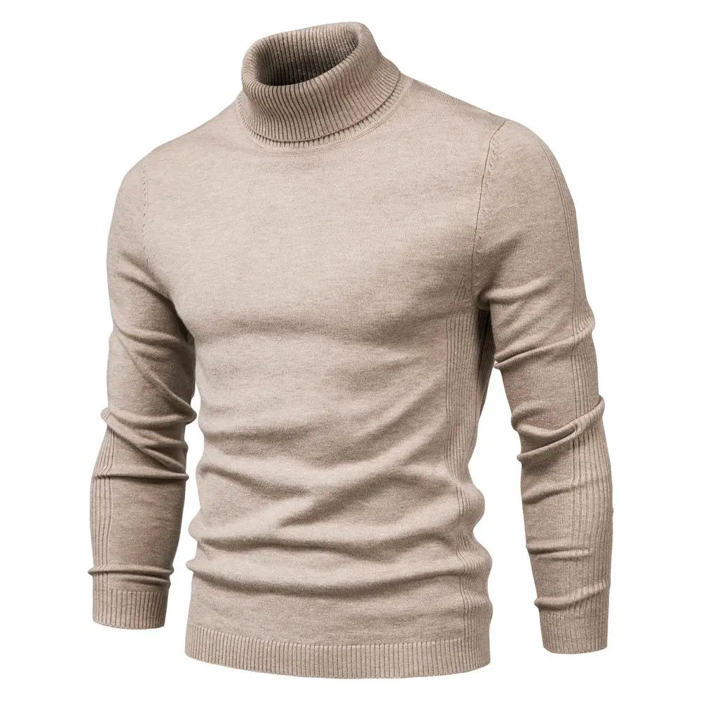 Men’s Stretch Knit Turtleneck Sweater, Slim Fit Long Sleeve Pullover, Solid Color High Neck Casual Knitted Sweater for Fall Winter, Business Casual Everyday Menswear
