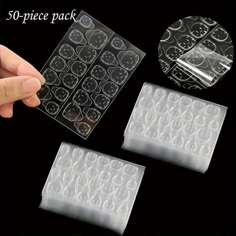 Transparent Nail Gel Stickers, 50 Sheets/1200pcs Waterproof Double-sided Adhesive Fake Nails, Transparent Flexible DIY Nail Art Wraps for Regular Size