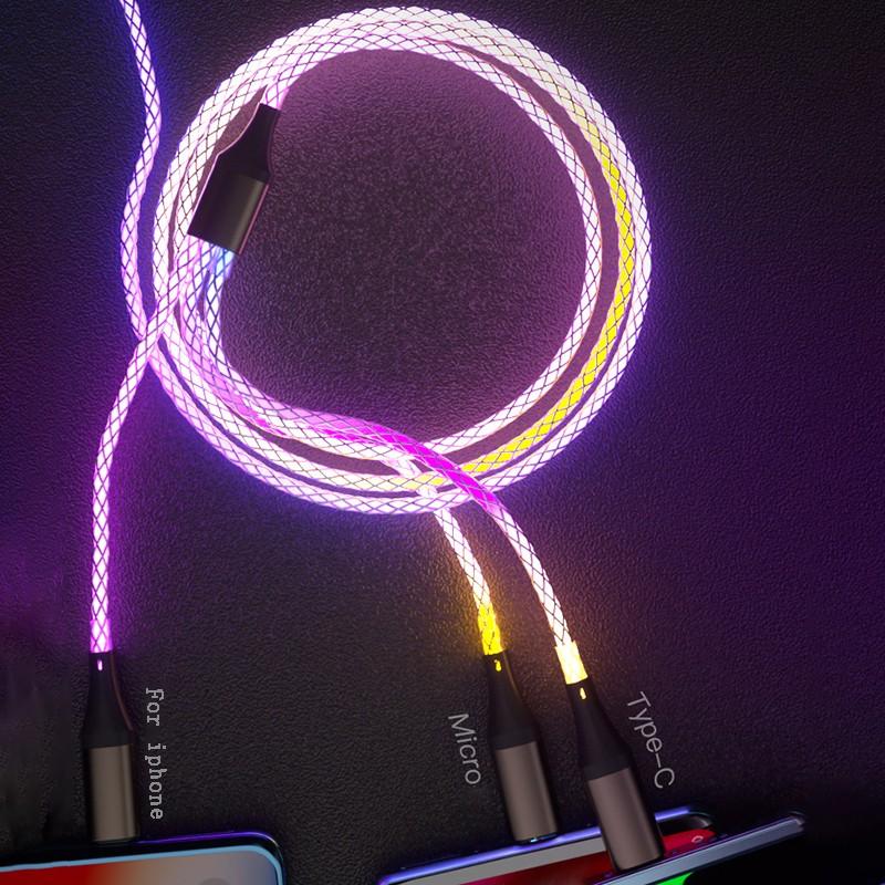 RGB Flow Data Cable 66w Fast Charging, 3-In-1 Car Charger with Ambient Breathing Light, Universal Vehicle USB-C Cable