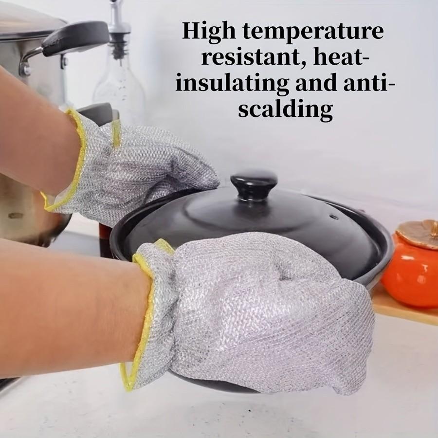 Thick Silver Wire Dishwashing Gloves, Multi-Functional Heat Resistant, Waterproof Bowl Brush, Non-Stick Oil Kitchen Cleaning Gloves