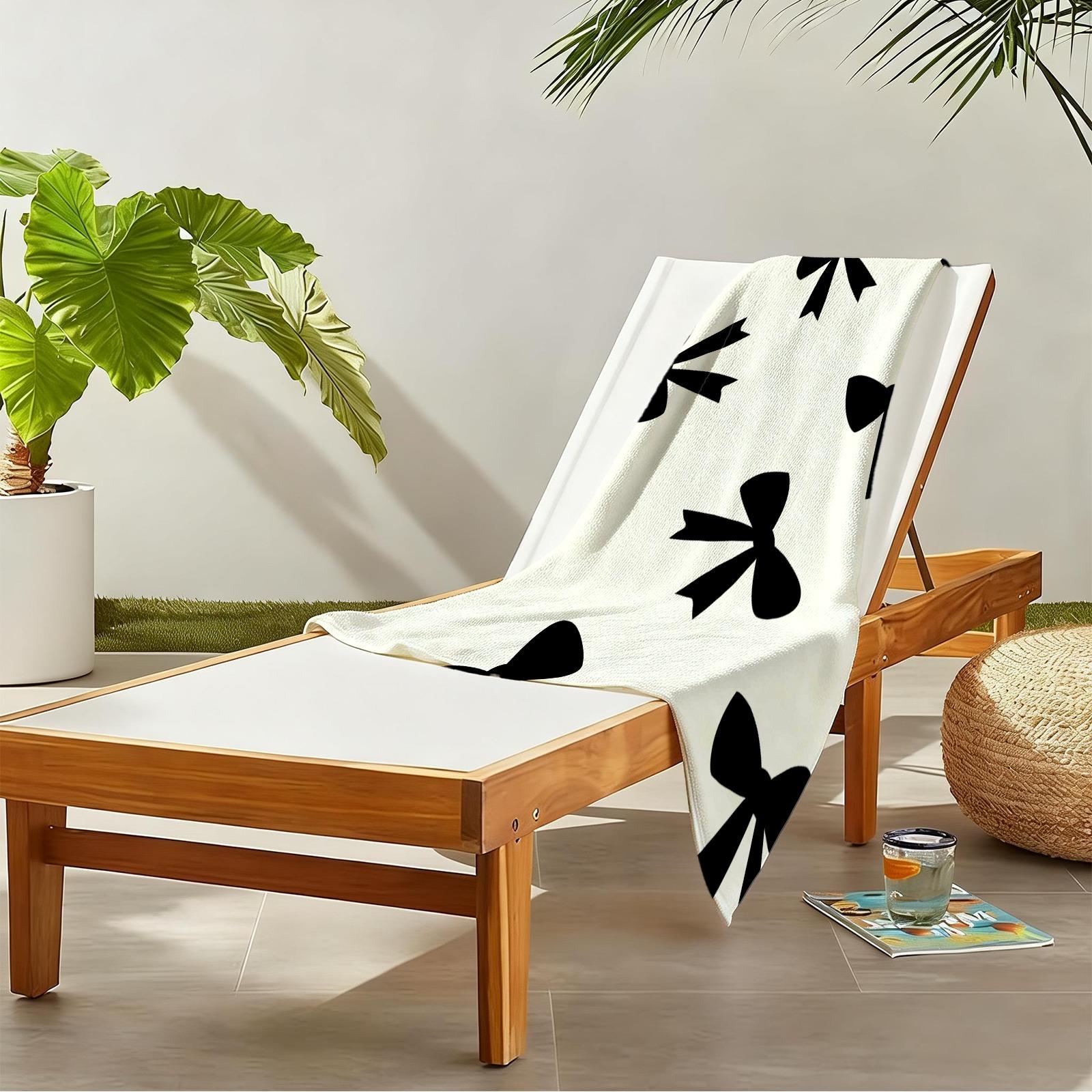 Ballet Core Bow Beach Towel, Cute Soft Skin-friendly Quick Dry, Available in Black White Blue Pink, Ideal for Girls Seaside Vacation Photoshoot