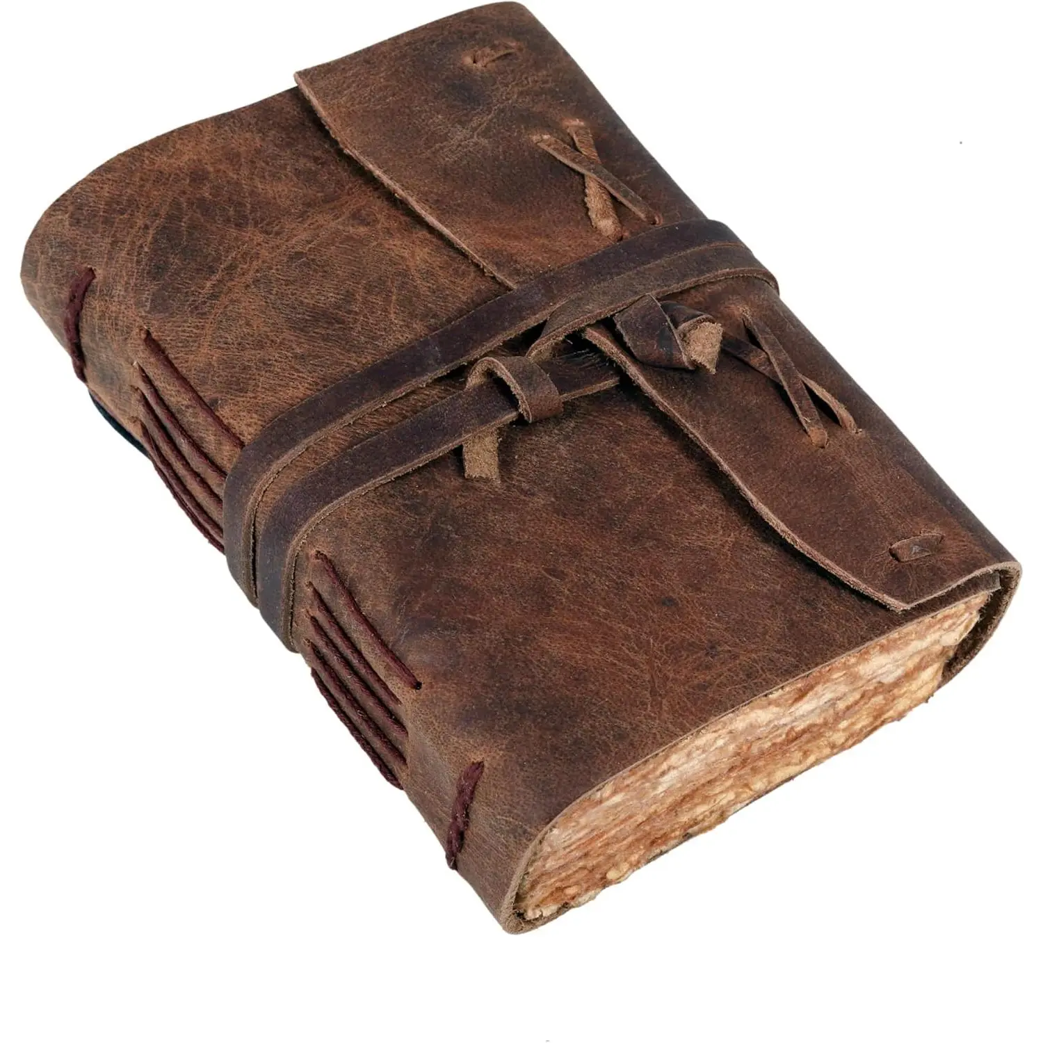 Rustic Leather Journal Notebook –   Leather Bound Diary – Pocket-Sized Sketchbook – Travel Journal with Wrap Tie – Ideal for Writing, Drawing &  Giving