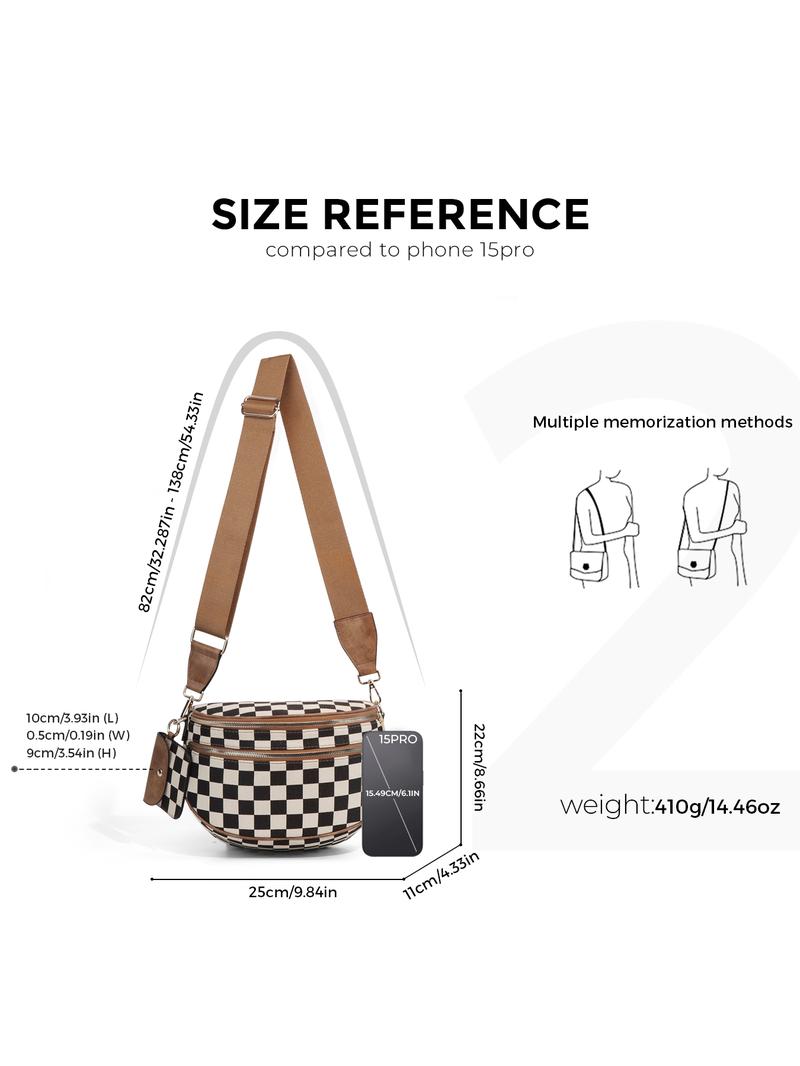 Fashionable Checkerboard Pattern Bag, Casual Versatile Zipper Shoulder Bag with Adjustable Strap and Coin Purse, Stylish Minimalist Commuting Lightweight Shoulder Women's Bag, Adjustable Crossbody Bag