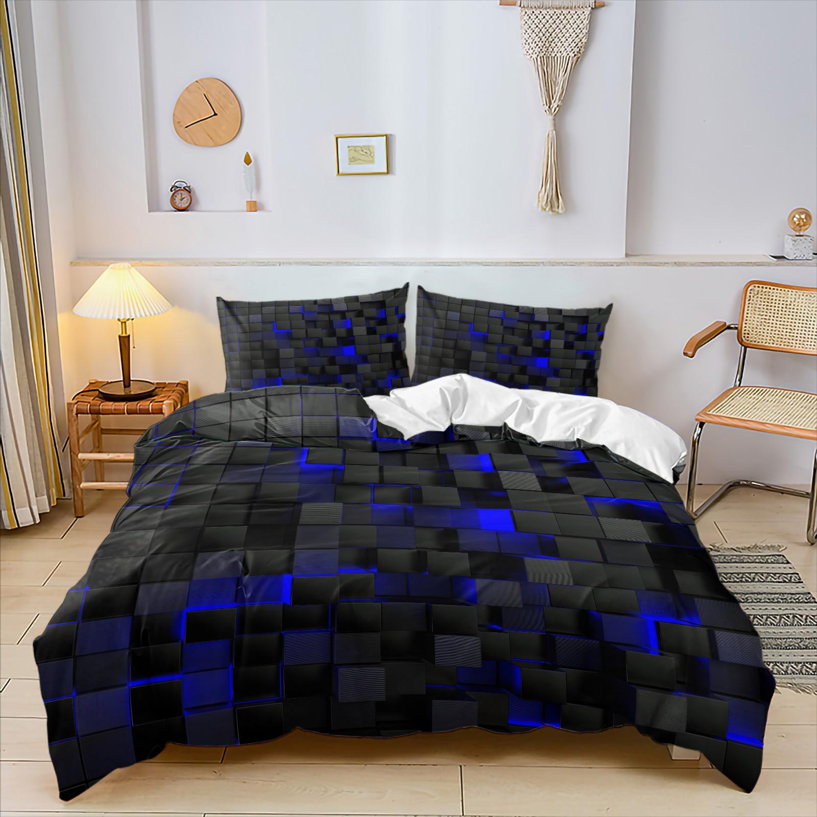 Neon Cyberpunk City Duvet Cover Sets,Includes 1 Duvet Cover & 1-2 Pillowcases,Futuristic Tech Grid Print Bedding Sets,Soft Breathable Cyber Aesthetic Bedding for Gamer Bedroom,Dorm & Apartment,Perfect Gift for Cyberpunk Culture Fans