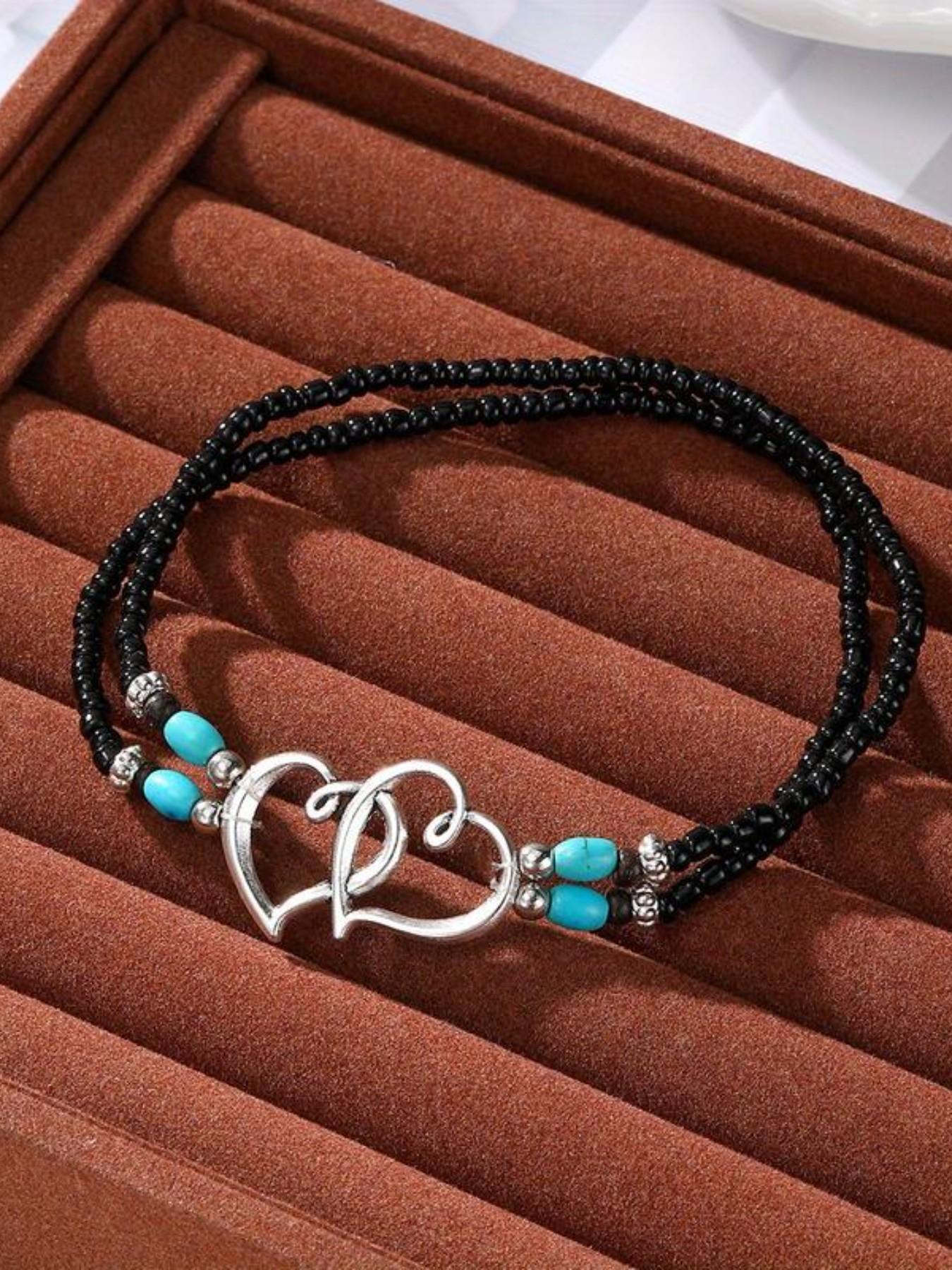 3Pcs Set Fashion Women Bohemia Beaded Heart Charms Multi-layer Anklet, Exquisite Boho Chic Double-Layer Beaded Heart Anklet, Perfect for Summer Vacation, Beach Wedding, Party Jewelry Gift