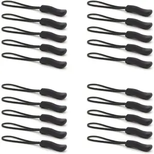 Upgraded 20 count  Black Zipper Pulls - Replacement Zipper Tab Tags Cord Extension Fixer for Luggage, Backpacks, Jackets, Purses, Handbags