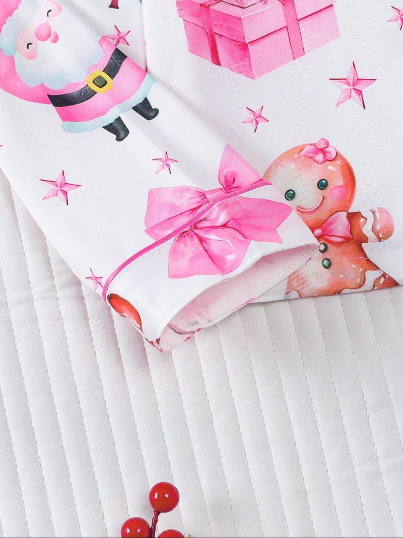 Christmas Limited Edition Pink Santa Claus Pattern Children's Skin-Friendly Sleepwear Two-Piece Set, Flameardant Fabric Comfortable Autumn and Winter Thin Collar Shirt Long Sleeve Pants Set, Sweet Pink Print with Christmas Santa Cl, Pajamas Christmas
