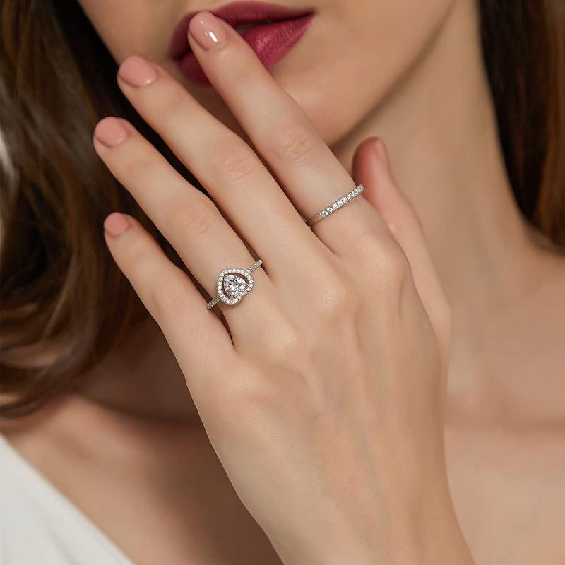 EAMTI 1CT 925 Sterling Silver Engagement Ring for Women Halo Cubic Zirconia Wedding Band