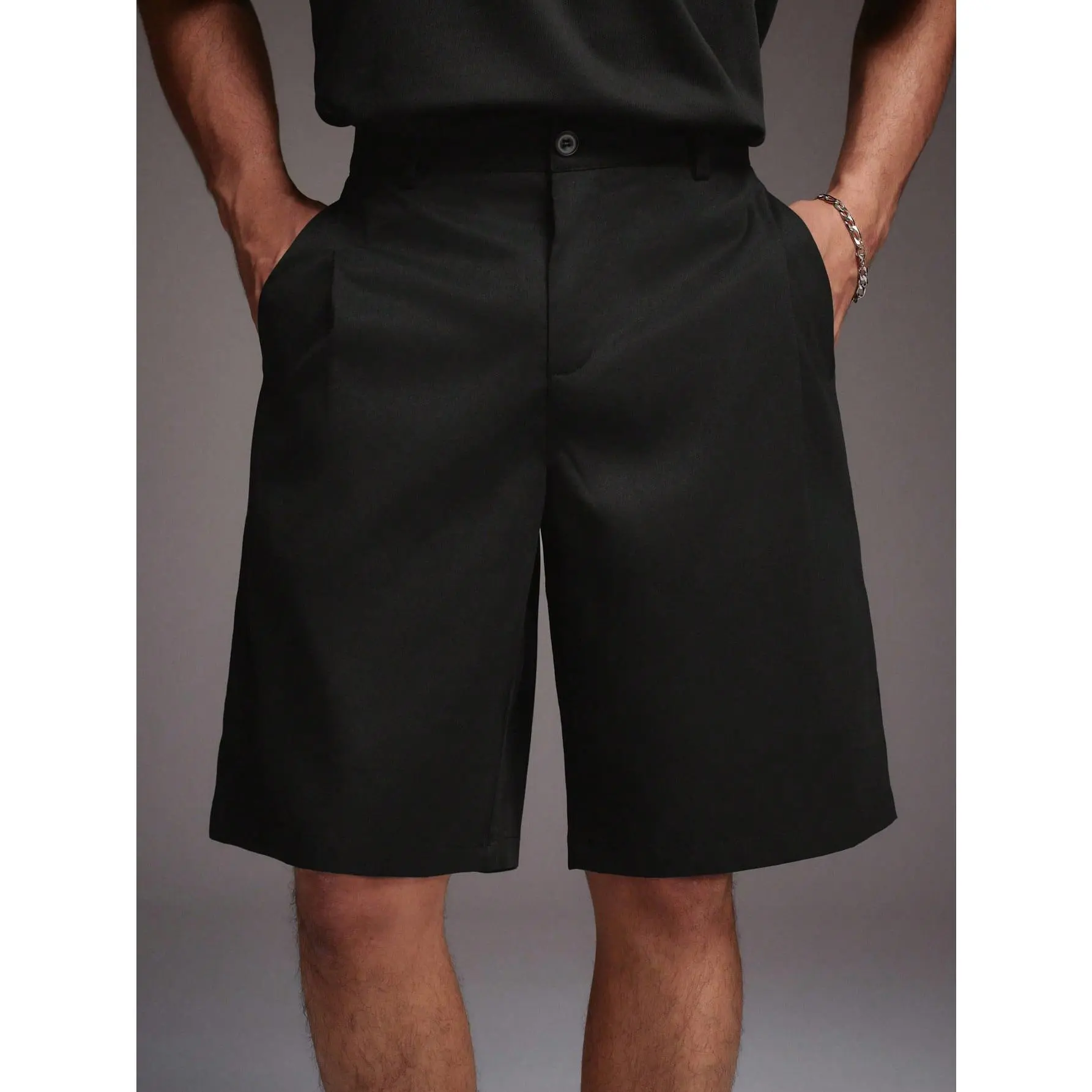 Men's Black Dress Shorts, Formal Casual Flat Front Walking Shorts with Belt Loops, Classic Fit Pleated Chino Shorts for Men, Summer Business Office Wear, Comfortable Stretch Fabric, Versatile Smart Casual Outfits for Work or Weekend