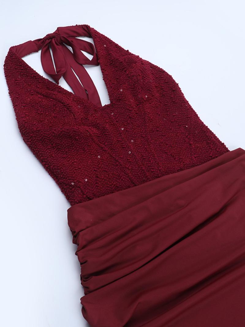 Women's Glitter Knit Halter Neck Spliced Dress, Trendy European Style Vacation for Parties & Events, Stylish Summer Fashion