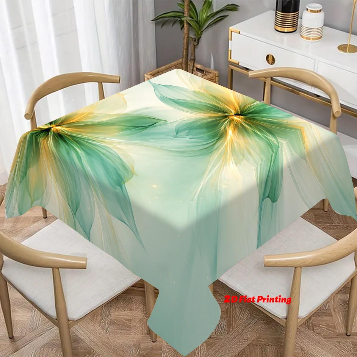 Elegant Floral Print Tablecloth, Light Blue to Gradient, Durable Polyester, Perfect for Parties, Indoor & Outdoor Use, Vibrant Table Decor