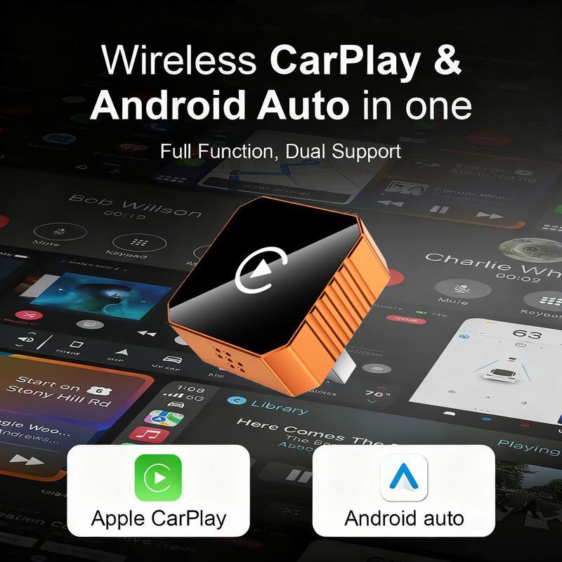 2026 New Orange CarPlay Wireless Adapter, Carplay Stick, compatible with iPhone/Android, fast connection, no delay, hands-free calling, electronic charger, high-quality material, perfect gift for boyfriend for Christmas or birthday