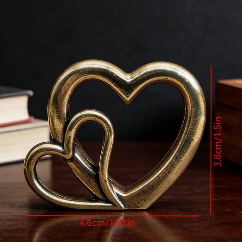 Vintage Brass Heart Fusion Ornament, European Aged Texture Heart Desktop Decor, Valentine's Day Wedding Anniversary Gift