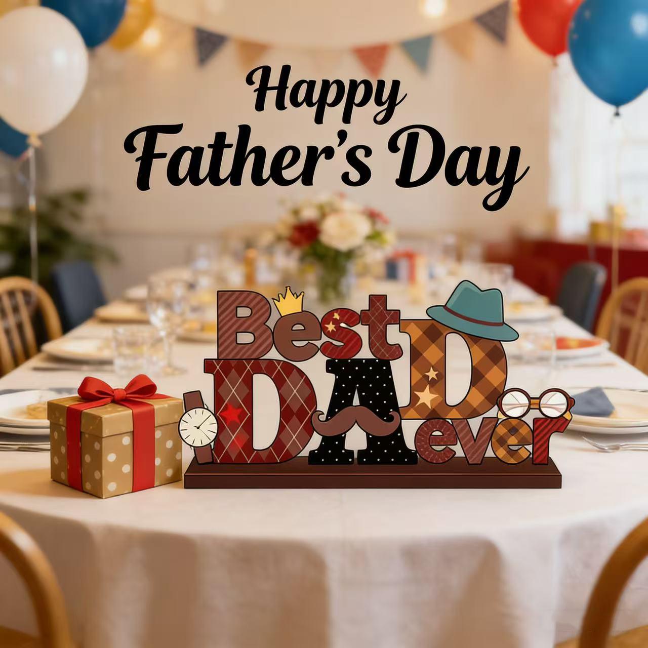 2D Flat Father's Day Table Decor, European Style Wooden Centerpiece, Desktop Sign Decoration, Perfect for Father's Day Party Supplies